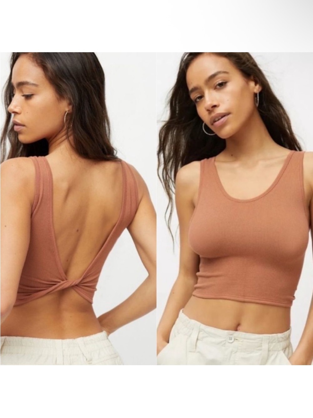Urban Outfitters Rust Ribbed Twist-Back Crop Tank